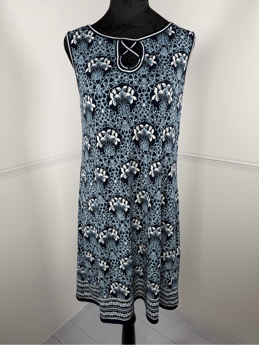 Max Studio Blue White Floral Sleeveless Midi Dress Size Small